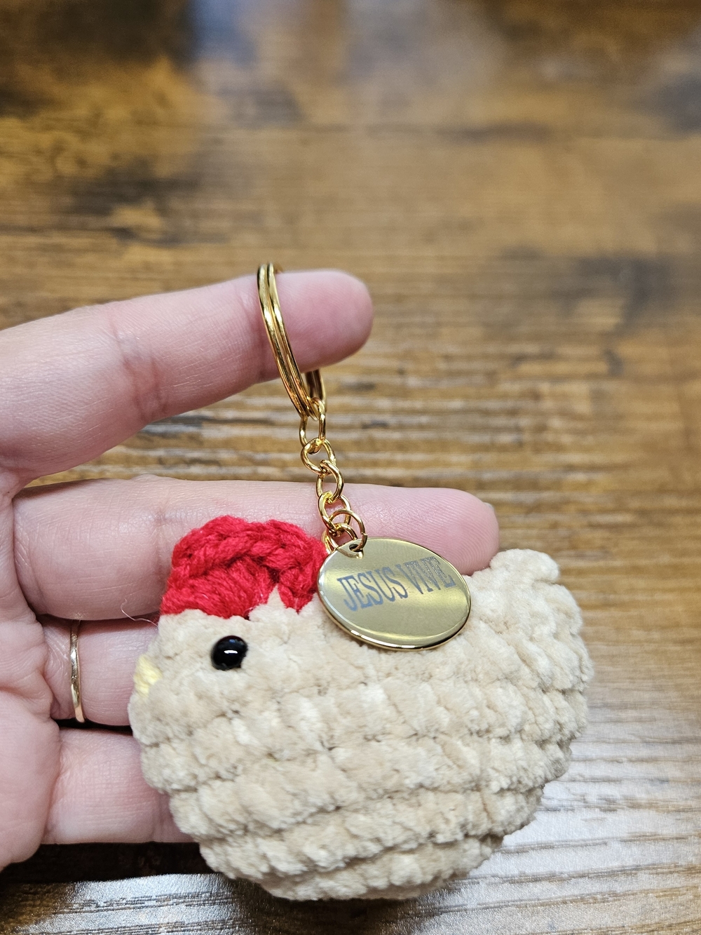 Handmade fluffy little hen keychain for decorating bags